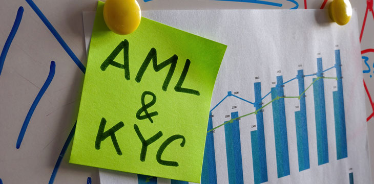 AML and KYC sticker on a whiteboard