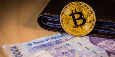 South Korean won currency with the words bank of korea focused and physical bitcoin