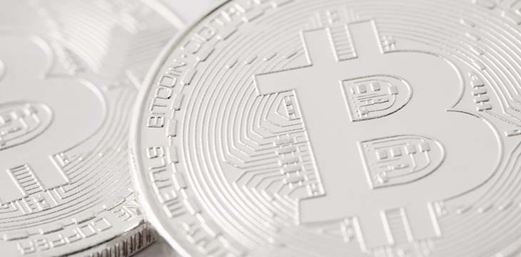 Close-up shot of pile silver bitcoins — Stock Editorial Photography