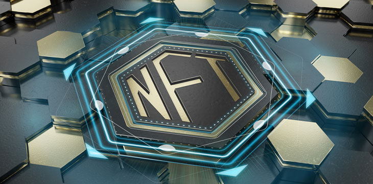 NFT nonfungible tokens concept on gold and black