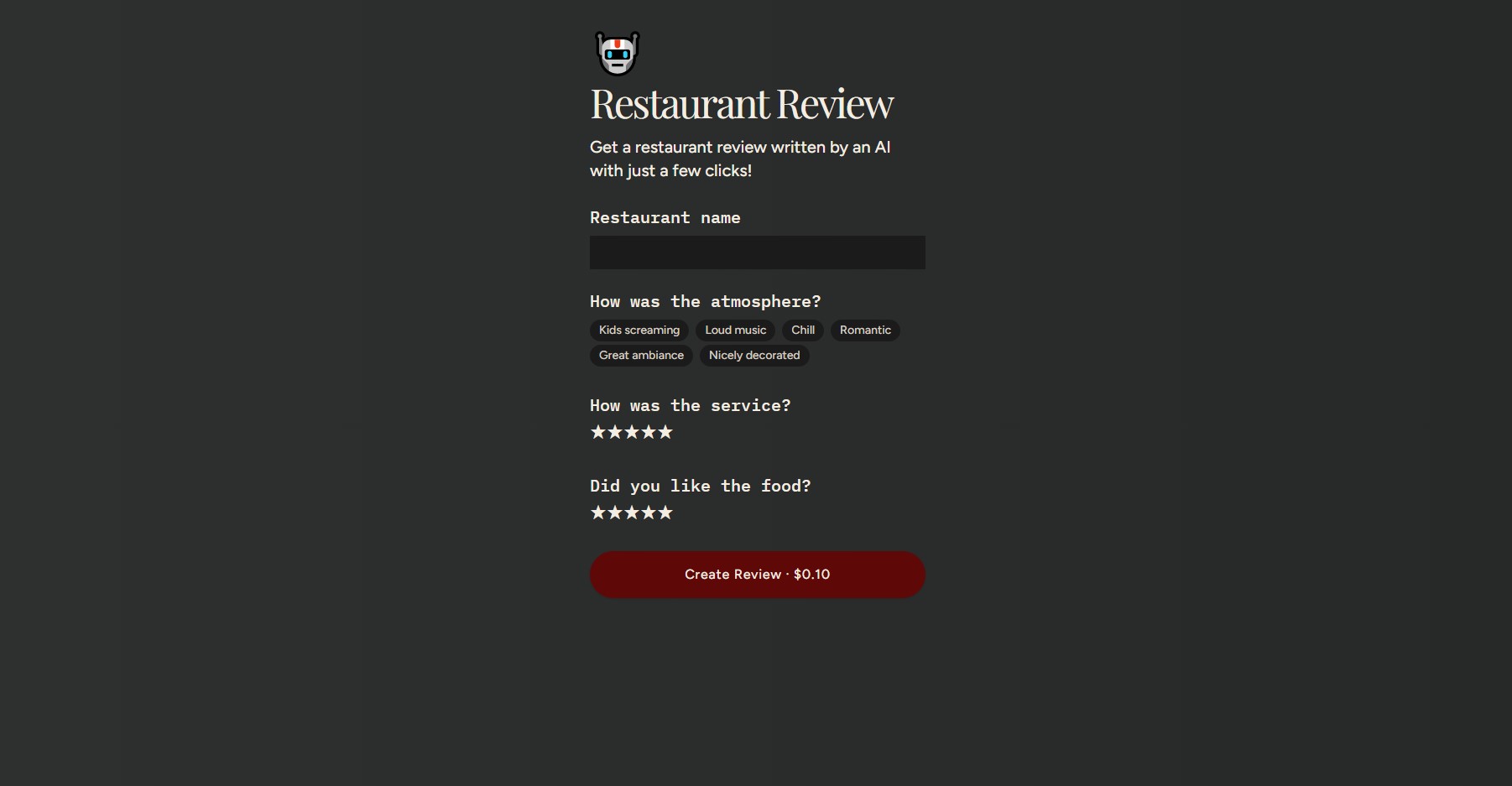 restaurant review generator 