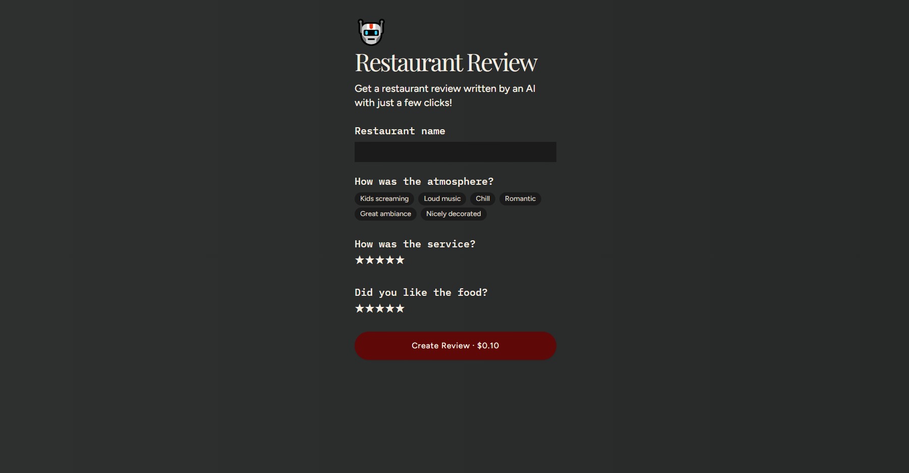 restaurant review generator