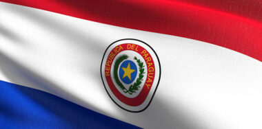 Paraguay national flag blowing in the wind
