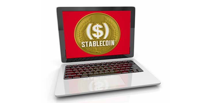Stablecoin Laptop Computer Cryptocurrency Money Trade Transaction 3d Illustration — Photo
