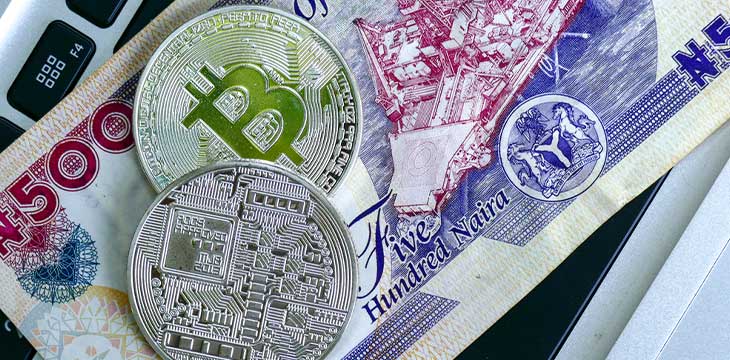 Bitcoin on Nigerian Naira banknote.