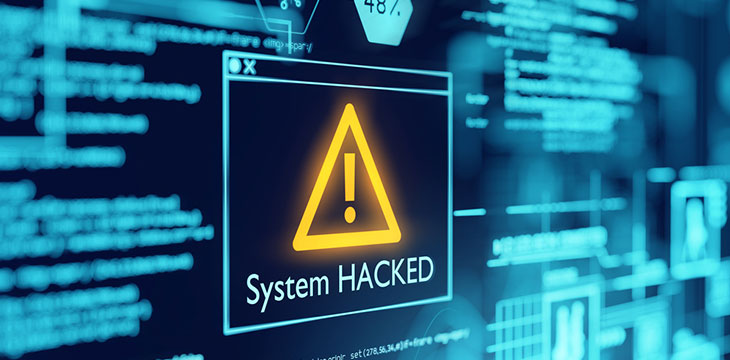 System Hacked Warning with background of computer system database