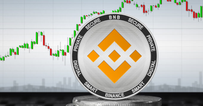 Binance coin BNB cryptocurrency with background of a chart