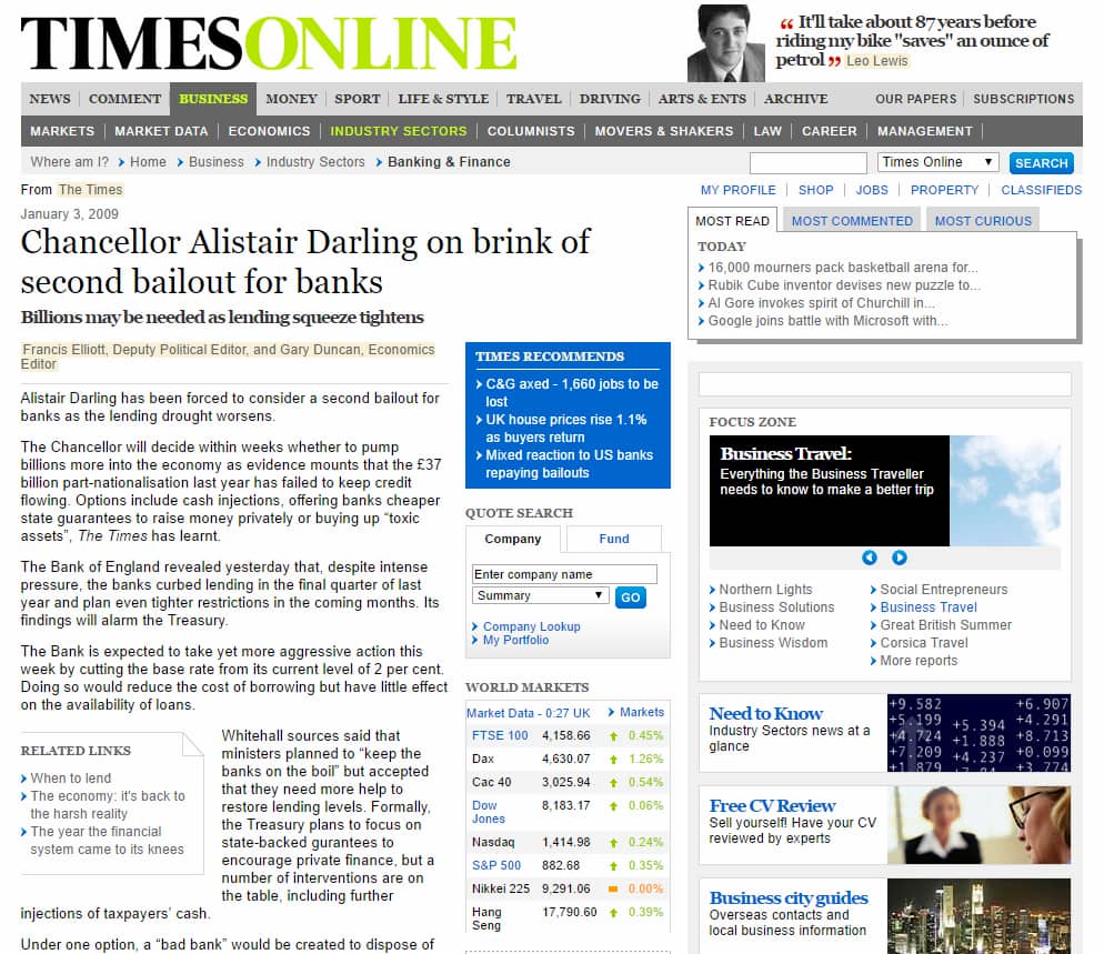 Times online business page.