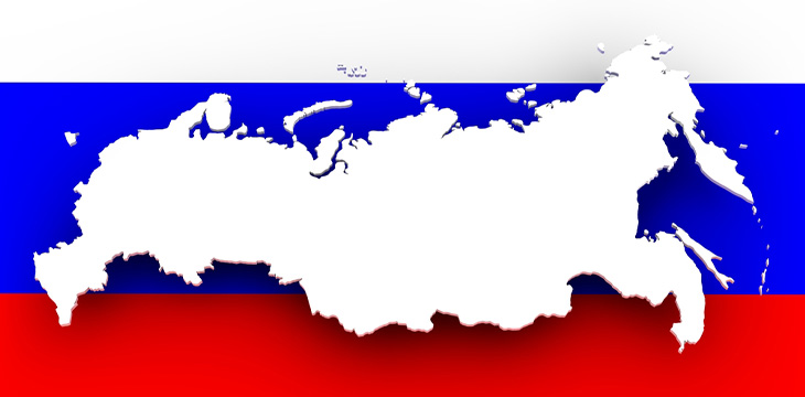 Flag of Russia with the map of Russia