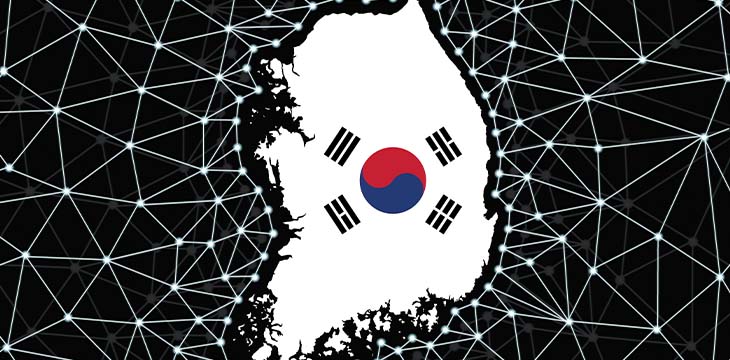 South Korea map silhouette on wireframe background