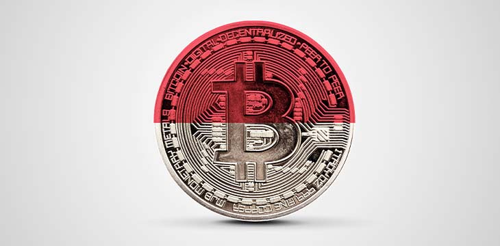 Indonesia flag on a bitcoin cryptocurrency coin. 3D Rendering — Stock Editorial Photography