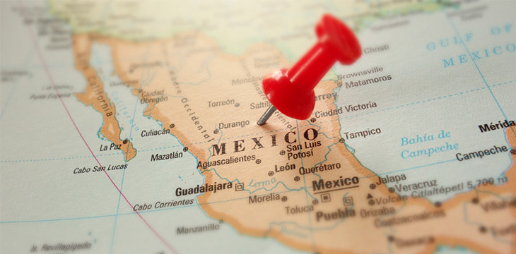 Mexico in a map with a red pin on it