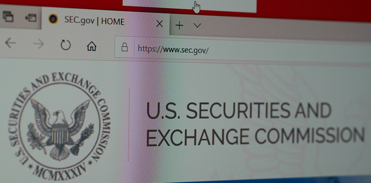 A computer screen shows details of U.S. Securities and Exchange Commission main page on its website