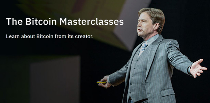 Dr. Craig S. Wright with The Bitcoin Masterclasses text