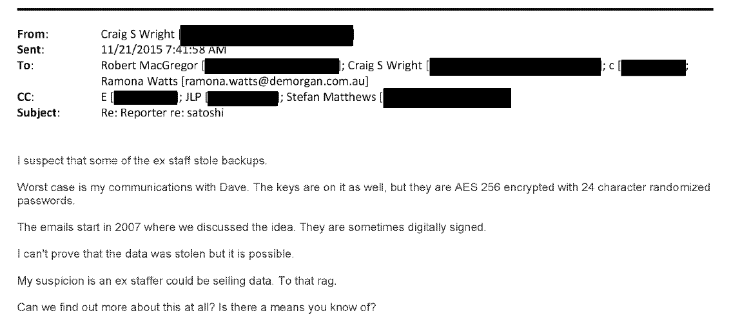 Email from Craig Wright