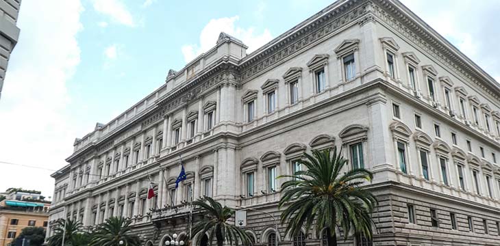Rome, Italy - August 3, 2018: Palazzo Koch, a Renaissance Revival palace on Via Nazionale in Rome, Italy and the current head office of the nation's central bank, the Banca d'Italia — Stock Editorial Photography