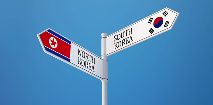 North Korea South Korea Sign Flags concept street signs pointing in opposite directions
