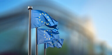 Waving European Union flags