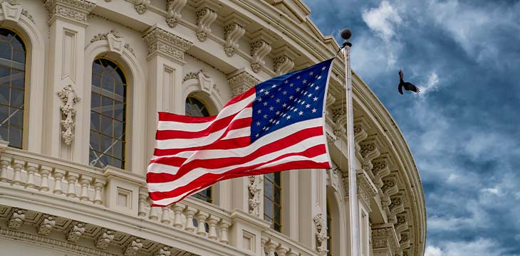 Washington DC capitol with waving flag