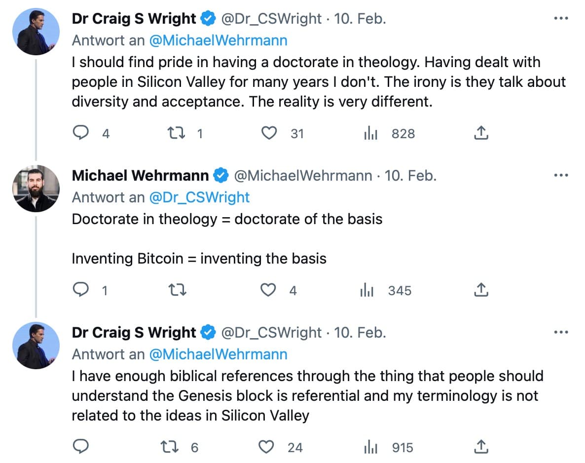 Craig Wright's twitter conversation.