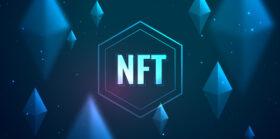 digital NFT and diamonds in blue background