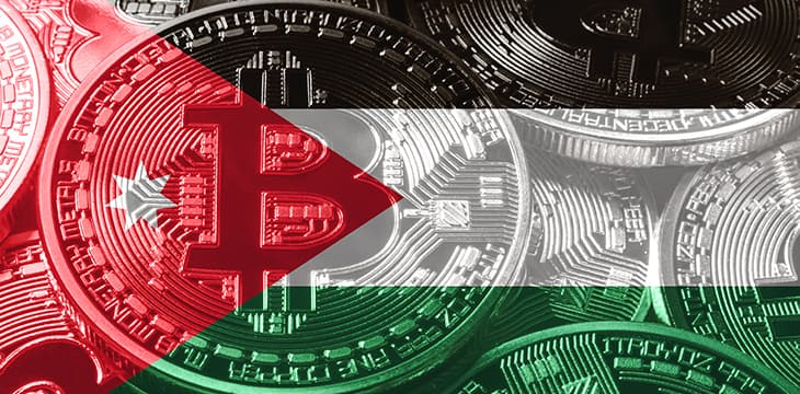 Jordan bitcoin flag, national flag cryptocurrency concept.