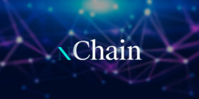 nChain logo on abstract purple connection dots background.