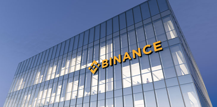Cayman Islands, Mahe, Seychelles. October 31, 2021, Editorial Use Only, 3D CGI. Binance Signage Logo on Top of Glass Building. Workplace Cryptocurrency Exchange Company Trading Office Headquarters.