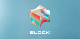 Block logo square crypto with light blue textured background