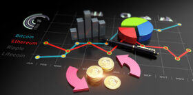 Virtual Bitcoin cryptocurrency market graph