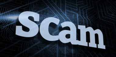 3D rendering of the word Scam against futuristic black and blue background