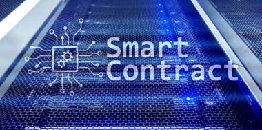 Smart contract behind blockchain technology background