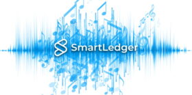 Sound waves background and SmartLedger logo