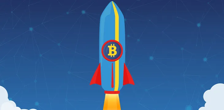 bitcoin on a flying rocket