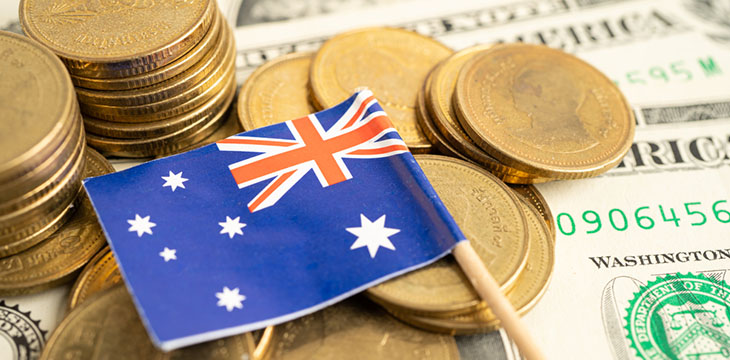 Stack of coins money with Australia flag