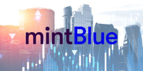 mintBlue logo with a background of cityscape gradient