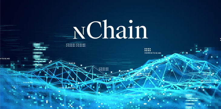 3D blockchain abstract background with nChain logo