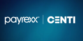 payrexx logo and centi logo on blue background