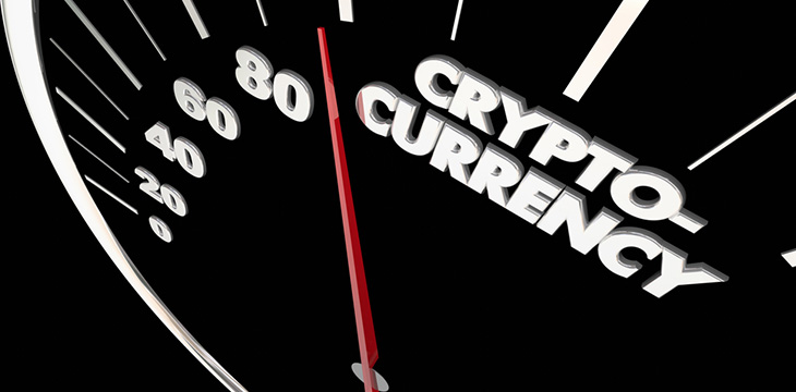 cryptocurrency word on a speedometer