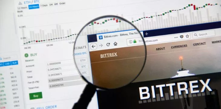 Bittrex cryptocurrency exchange website under magnifying glass