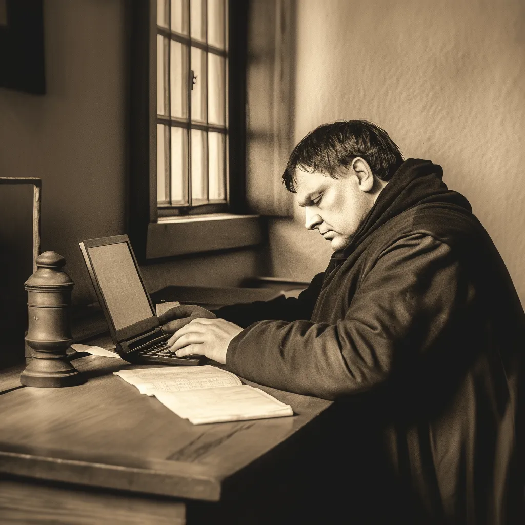 An old man typing a letter