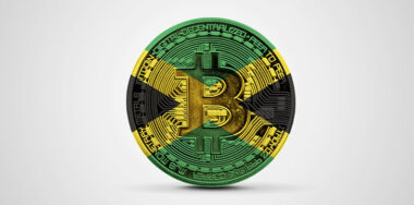 Jamaica flag on a bitcoin cryptocurrency coin