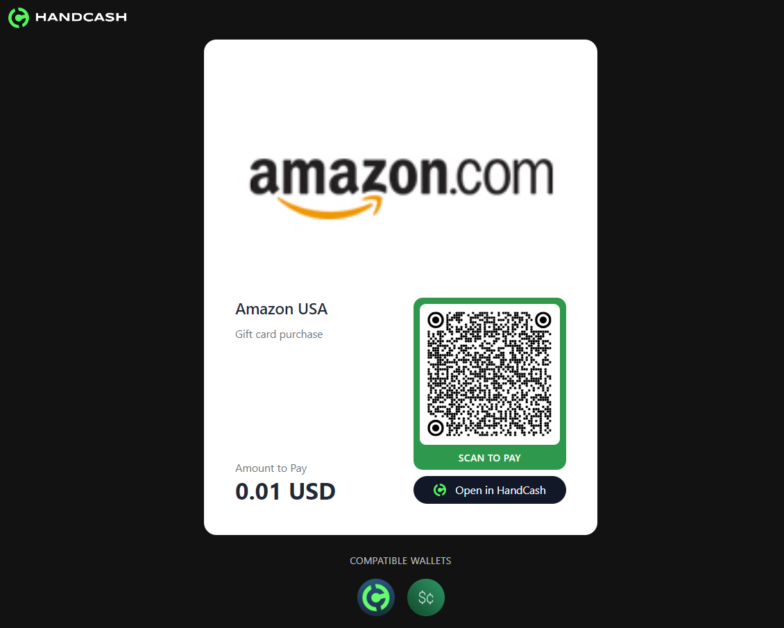 Amazon QR code on Handcash