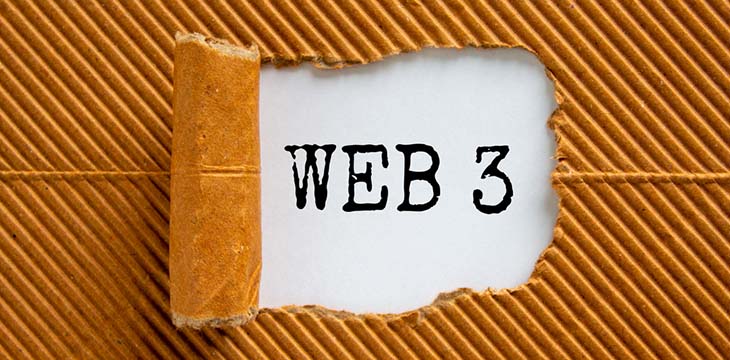 WEB 3 appearing behind torn brown paper