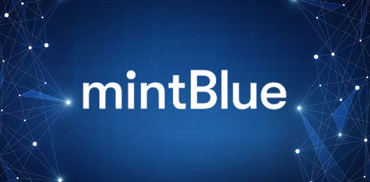 blue blockchain background with mintblue logo