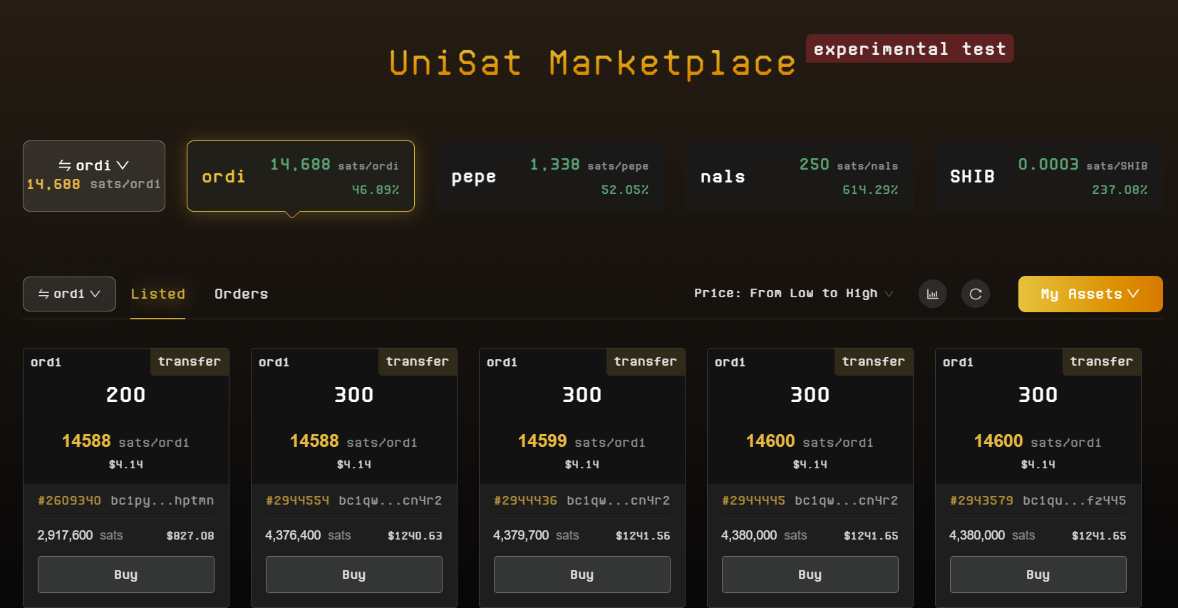 UniSat Marketplace Experimental Testing