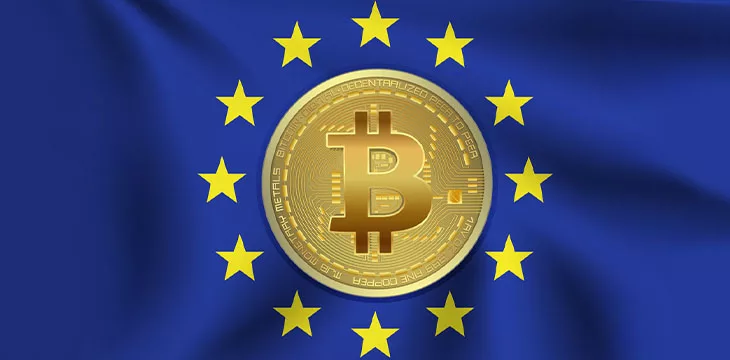 EU Flag with Gold bitcoin in the middle