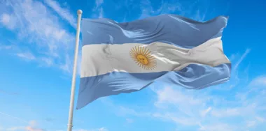 Flag of Argentina waving in the wind on a clear sky and sunny day