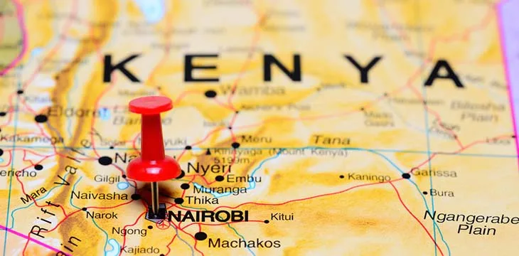Map of Kenya with a pin on Nairobi