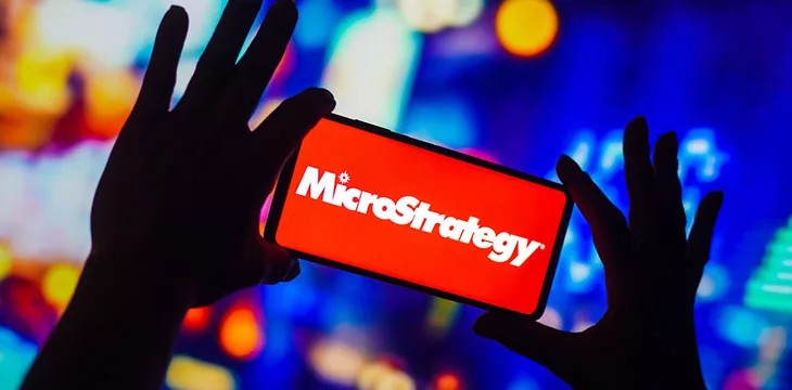 MicroStrategy logo on smartphone